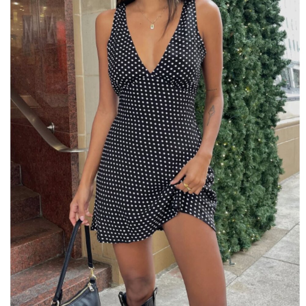 Princess Polly USA Nellie Mini Dress Black Polka Dot Small